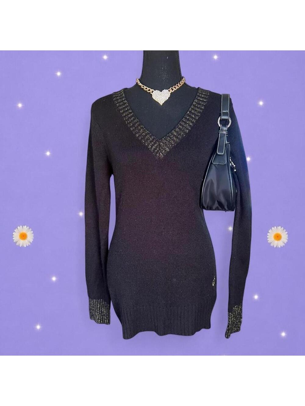 Vintage Y2K South Pole Dark Academia Shimmer Knit V Neck Sweater Size Large 🖤